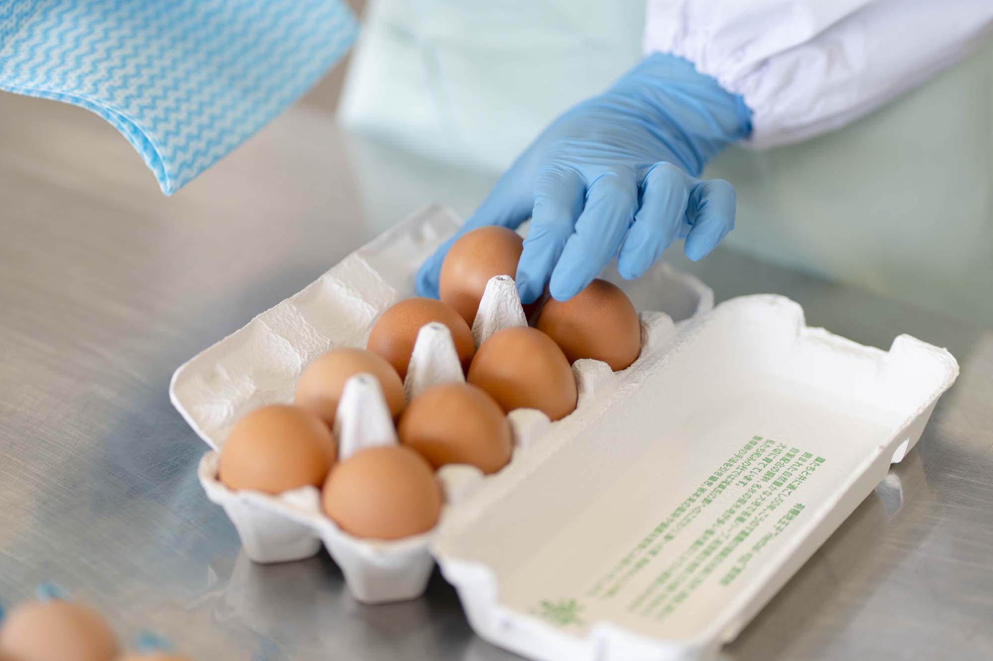 和みの杜 平飼いの卵のパック詰める